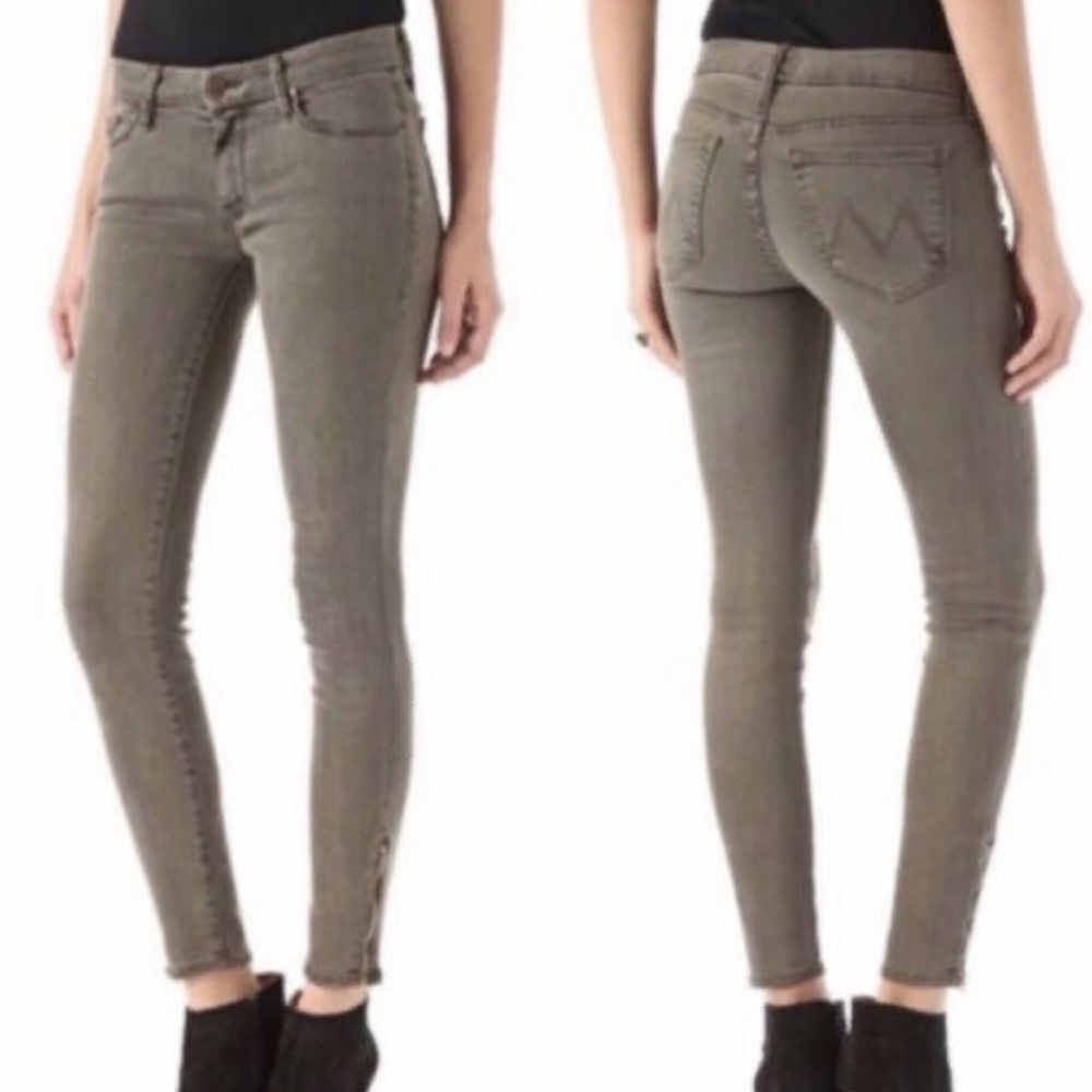 🌟MOTHER 🌟 DENIM THE LOOKER ANKLE ZIP SKINNY STRETCH JEANS OLIVE BROWN SZ 27